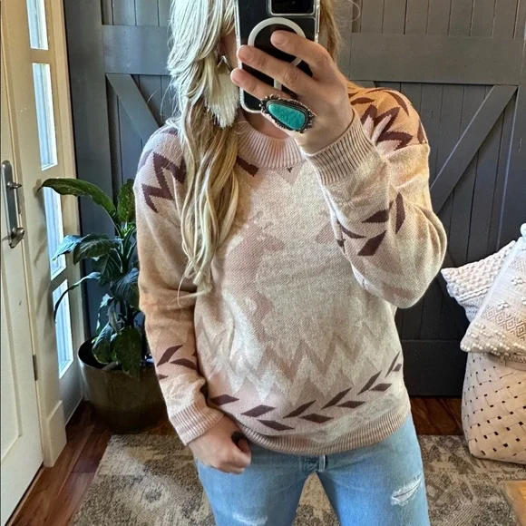 Christmas Holiday Reindeer Pullover Crew Neck Cotton Sweater Deer Western Boho - Picture 4 of 7